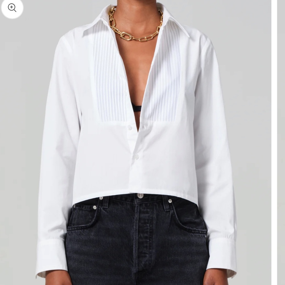 Citizens Of Humanity Fino Boxy Cropped Tuxedo Shirt In White